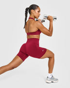 Effortless Seamless Shorts with White Logo | Claret Red