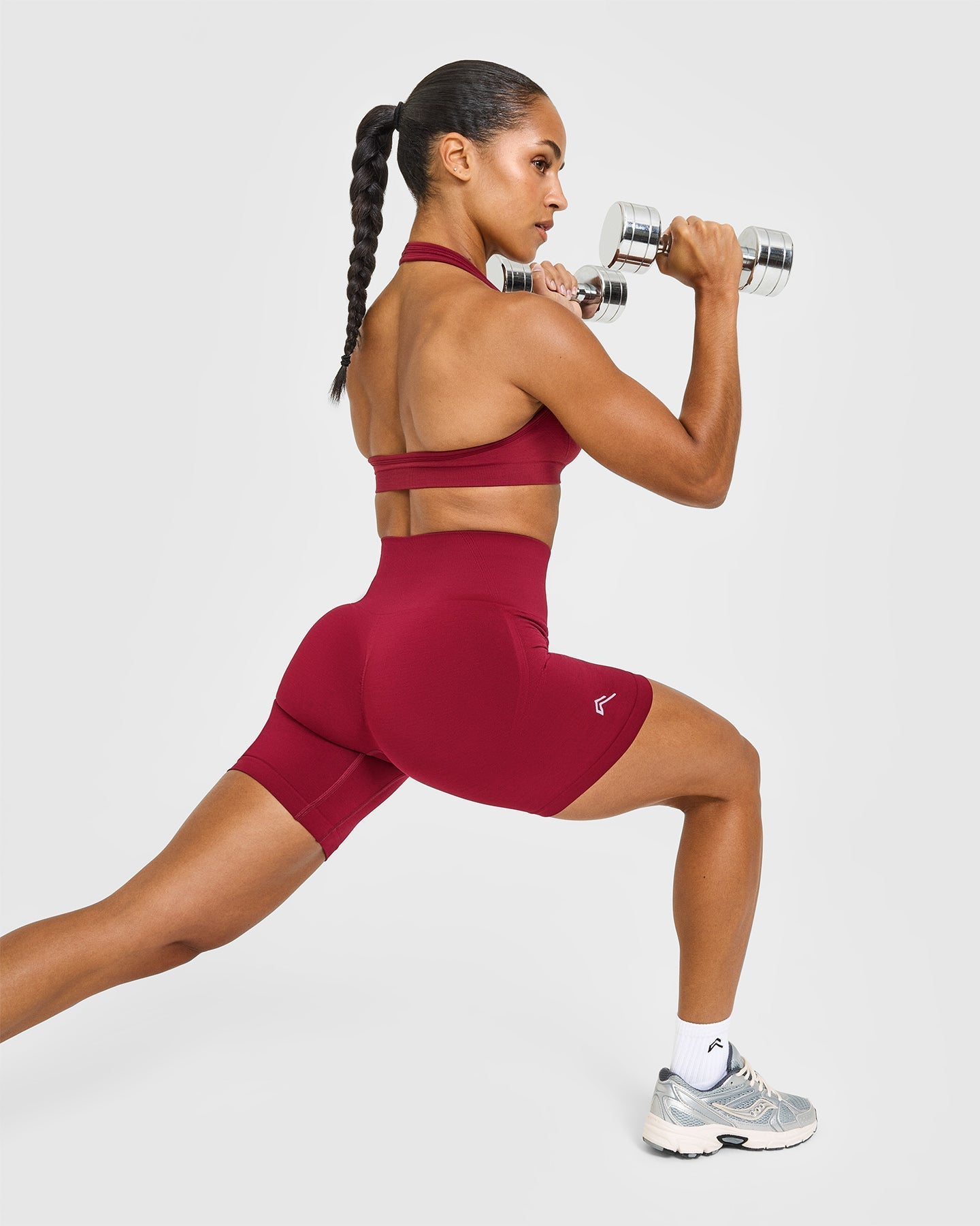 Effortless Seamless Shorts with White Logo | Claret Red