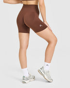 Effortless Seamless Shorts with White Logo | Rustic Brown
