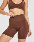 Effortless Seamless Shorts with White Logo | Rustic Brown