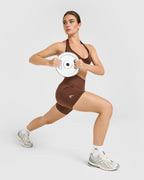 Effortless Seamless Shorts with White Logo | Rustic Brown