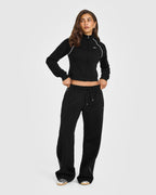 Jersey Tracksuit Straight Leg Joggers | Black