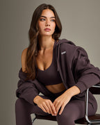 Mid Weight Relaxed Zip Through Hoodie | Umber Brown