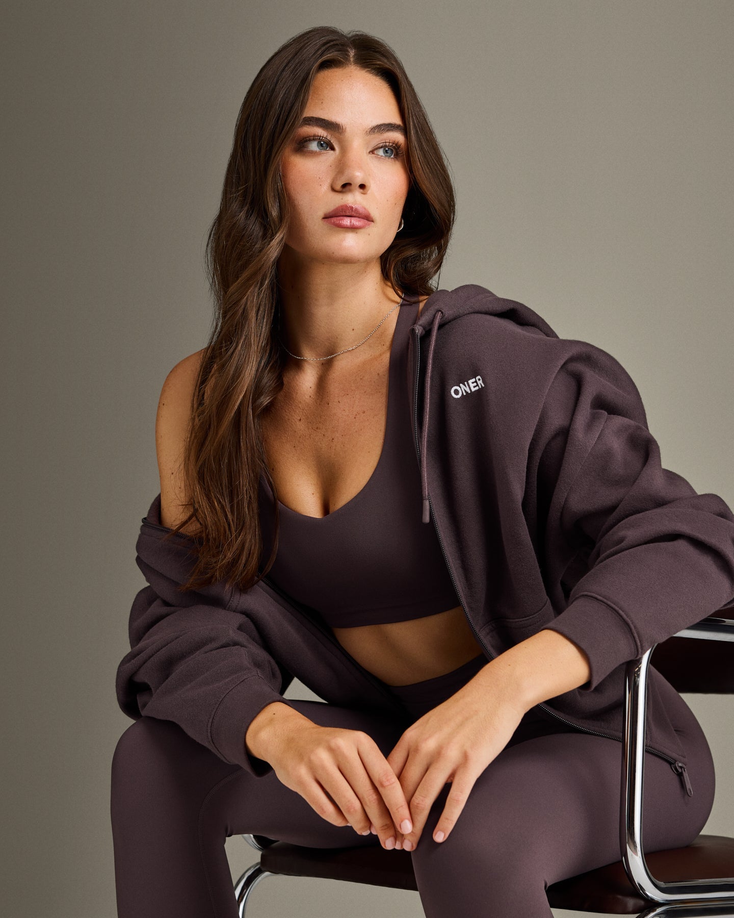 Mid Weight Relaxed Zip Through Hoodie | Umber Brown