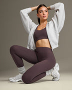 SoftMotion™ High Waisted Leggings with White Logo | Dark Umber Brown