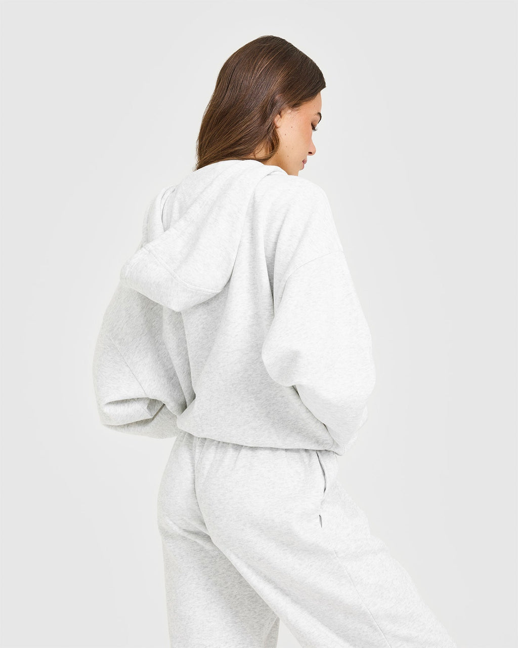 Mid Weight Relaxed Zip Through Hoodie | Light Grey Marl