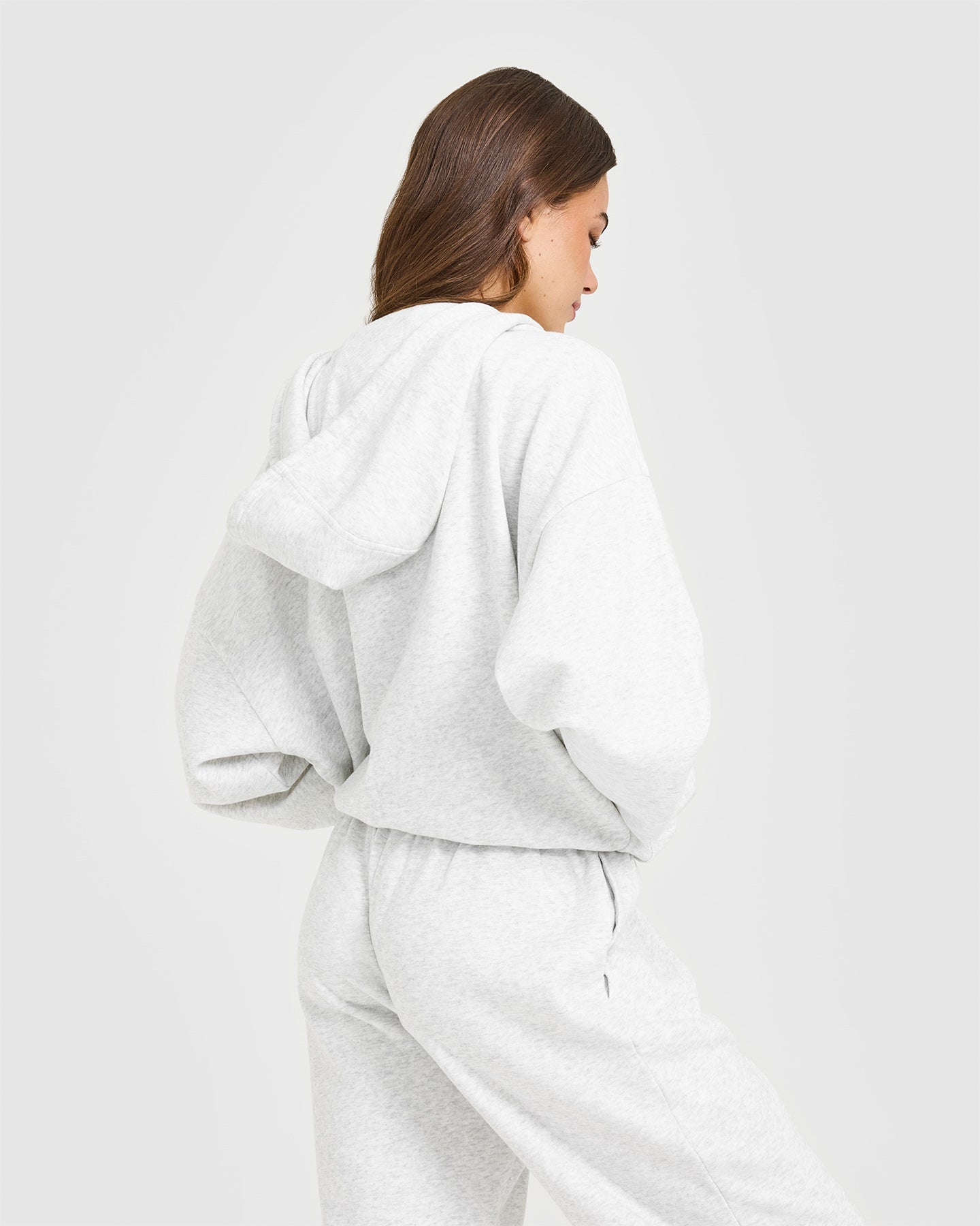 Mid Weight Relaxed Zip Through Hoodie | Light Grey Marl