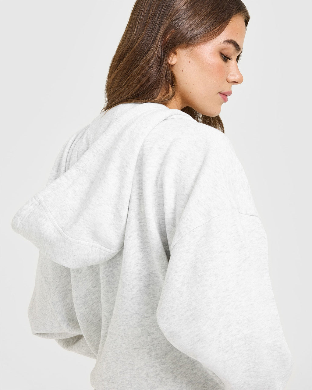 Mid Weight Relaxed Zip Through Hoodie | Light Grey Marl