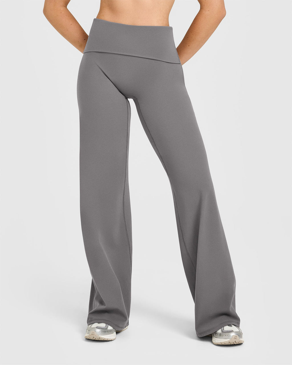 SoftMotion™ Fold Over Straight Leg Bottoms with White Logo | Ash Grey