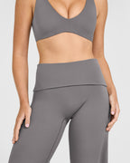 SoftMotion™ Fold Over Straight Leg Bottoms with White Logo | Ash Grey