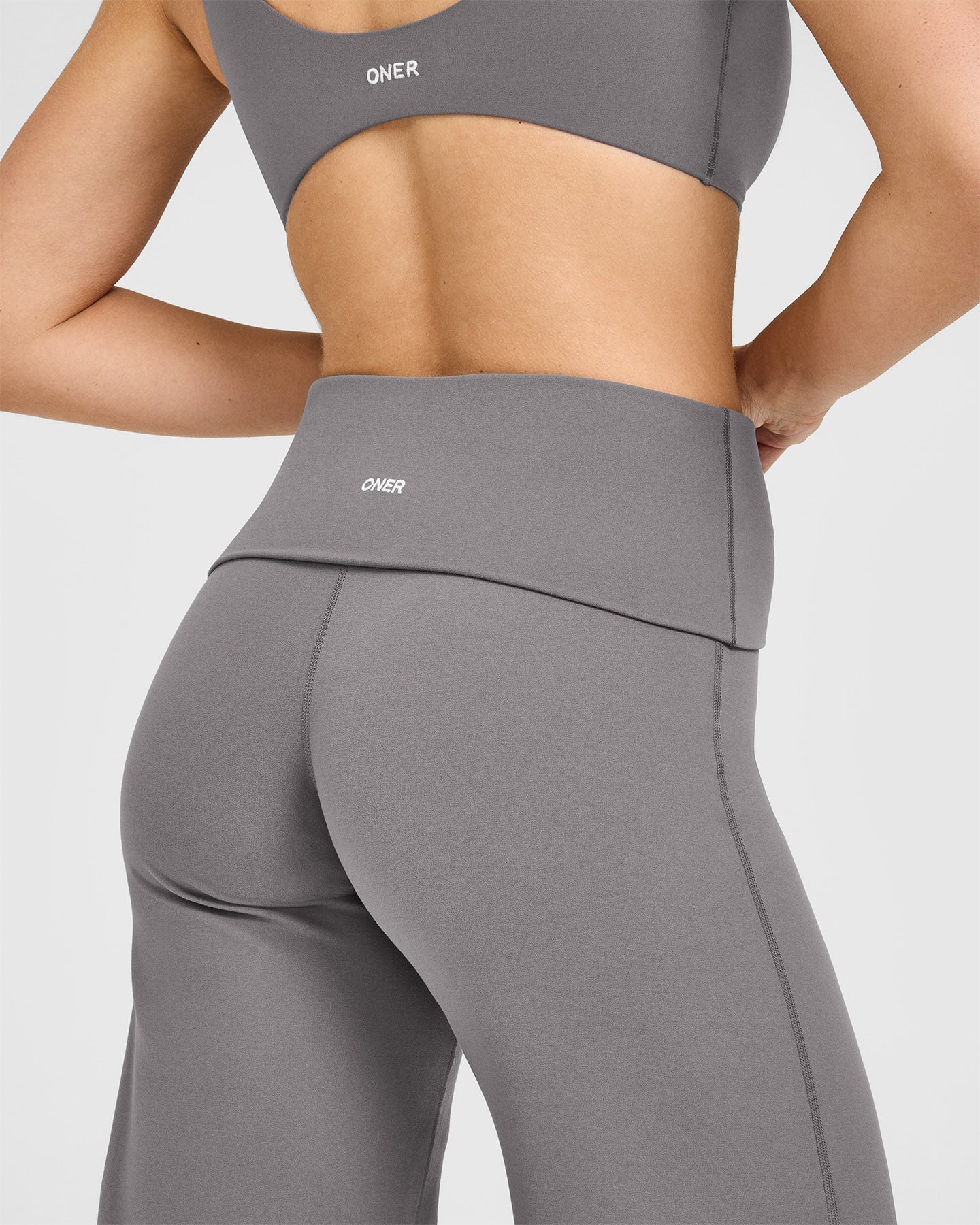 SoftMotion™ Fold Over Straight Leg Bottoms with White Logo | Ash Grey