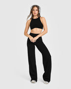 SoftMotion™ High Neck Sports Bra with White Logo | Black