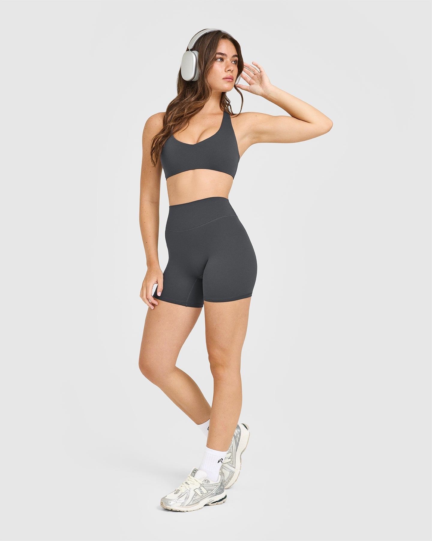 SoftMotion™ High Waisted Shorts 6" with White Logo | Coal