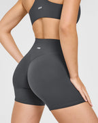 SoftMotion™ High Waisted Shorts 6" with White Logo | Coal