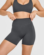 SoftMotion™ High Waisted Shorts 6" with White Logo | Coal