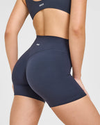 SoftMotion™ High Waisted Shorts 6" with White Logo | True Blue