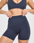 SoftMotion™ High Waisted Shorts 6" with White Logo | True Blue