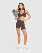 SoftMotion™ High Waisted Shorts 6" with White Logo | Dark Umber Brown