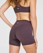 SoftMotion™ High Waisted Shorts 6" with White Logo | Dark Umber Brown