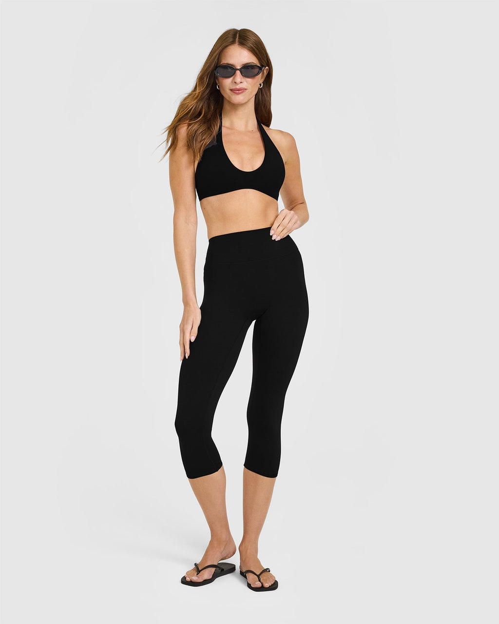 SoftMotion™ Minimal Halter Neck Bralette with White Logo | Black