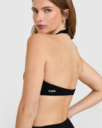 SoftMotion™ Minimal Halter Neck Bralette with White Logo | Black