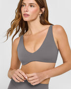 SoftMotion™ Scoop Back Bralette with White Logo | Ash Grey