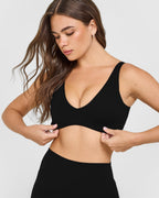SoftMotion™ Scoop Back Bralette with White Logo | Black