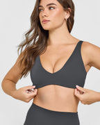 SoftMotion™ Scoop Back Bralette with White Logo | Coal