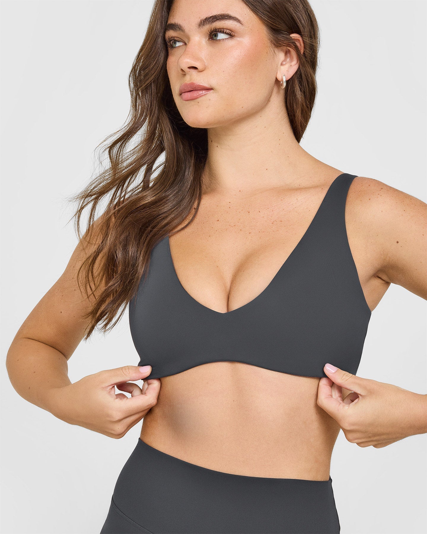 SoftMotion™ Scoop Back Bralette with White Logo | Coal