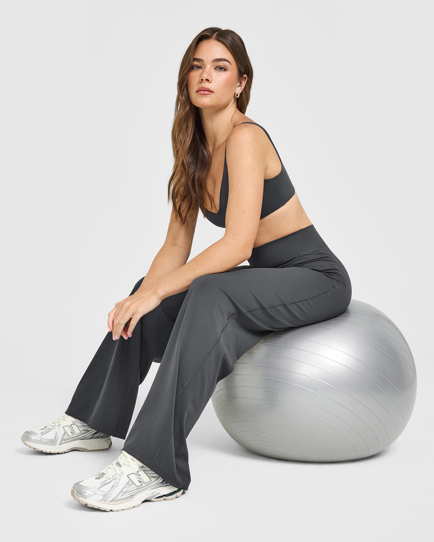 SoftMotion™ Scoop Back Bralette with White Logo | Coal