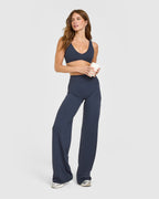 SoftMotion™ Scoop Back Bralette with White Logo | True Blue