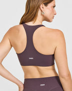 SoftMotion™ Sports Bra with White Logo | Dark Umber Brown