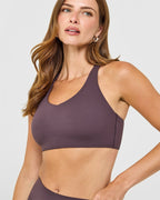 SoftMotion™ Sports Bra with White Logo | Dark Umber Brown