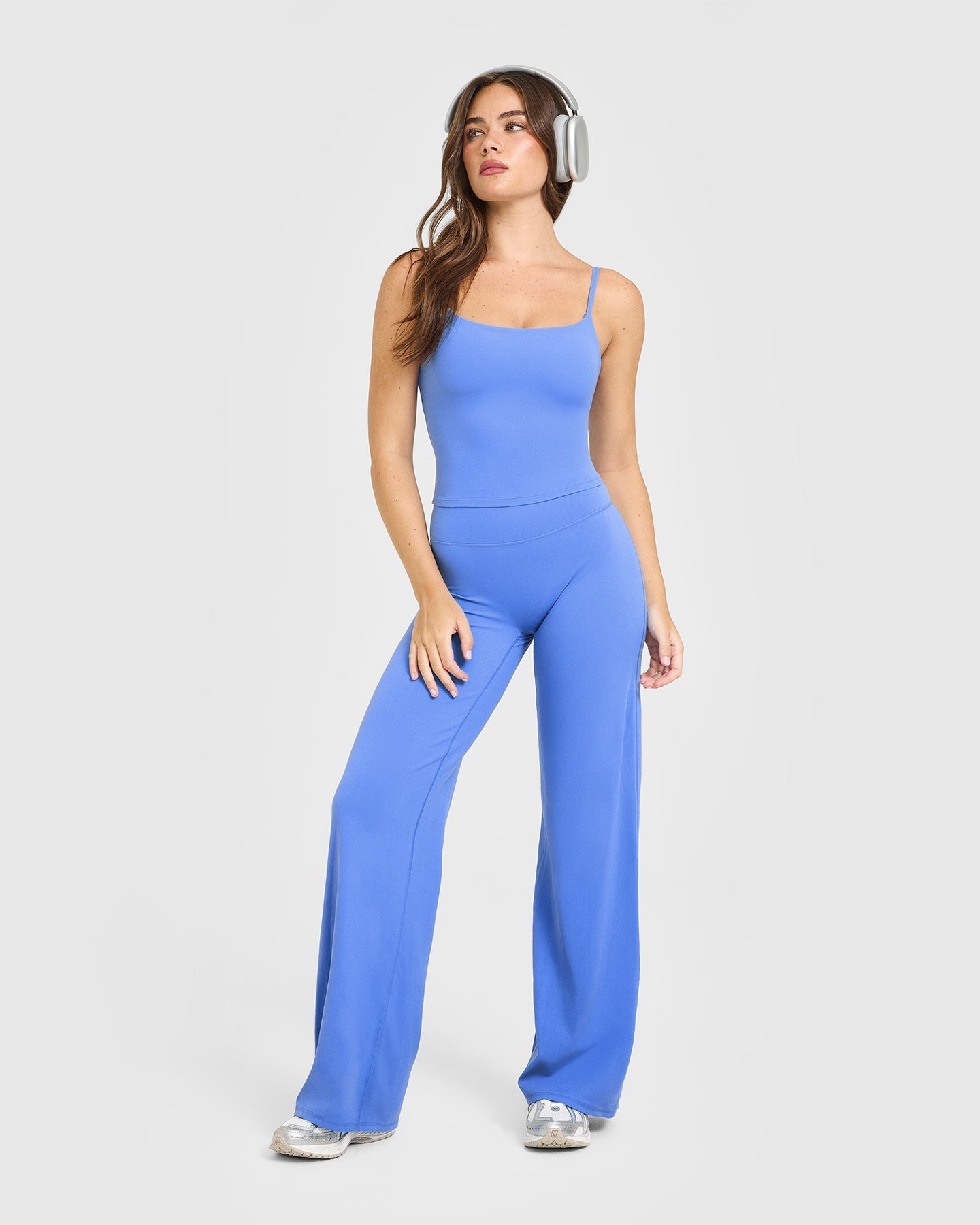 SoftMotion™ Straight Leg Bottoms with White Logo | Glaucous Blue