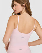 SoftMotion™ Strappy Mid Vest with Built in Bra Shelf with White Logo | Ballet Pink