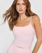 SoftMotion™ Strappy Mid Vest with Built in Bra Shelf with White Logo | Ballet Pink