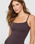 SoftMotion™ Strappy Vest with Built in Bra Shelf with White Logo | Dark Umber Brown