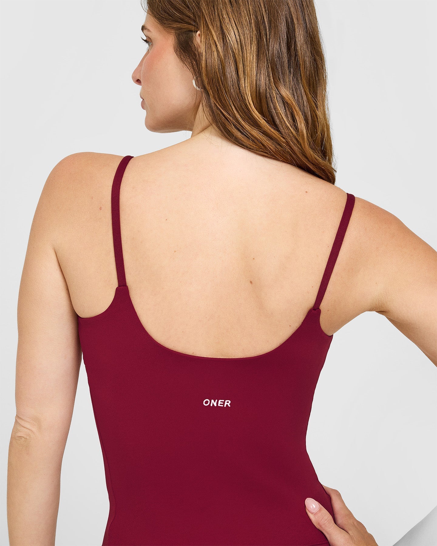 SoftMotion™ Strappy Vest with Built in Bra Shelf with White Logo | Ruby Red
