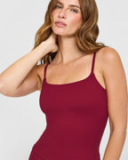 SoftMotion™ Strappy Vest with Built in Bra Shelf with White Logo | Ruby Red