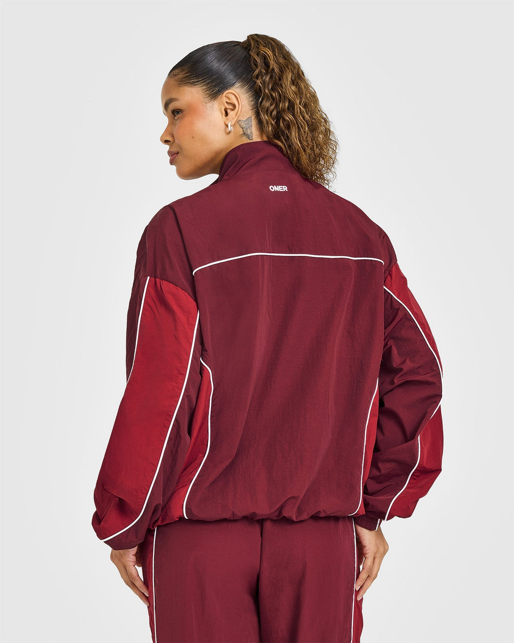Oversized Piped Woven Track Jacket | Rosewood