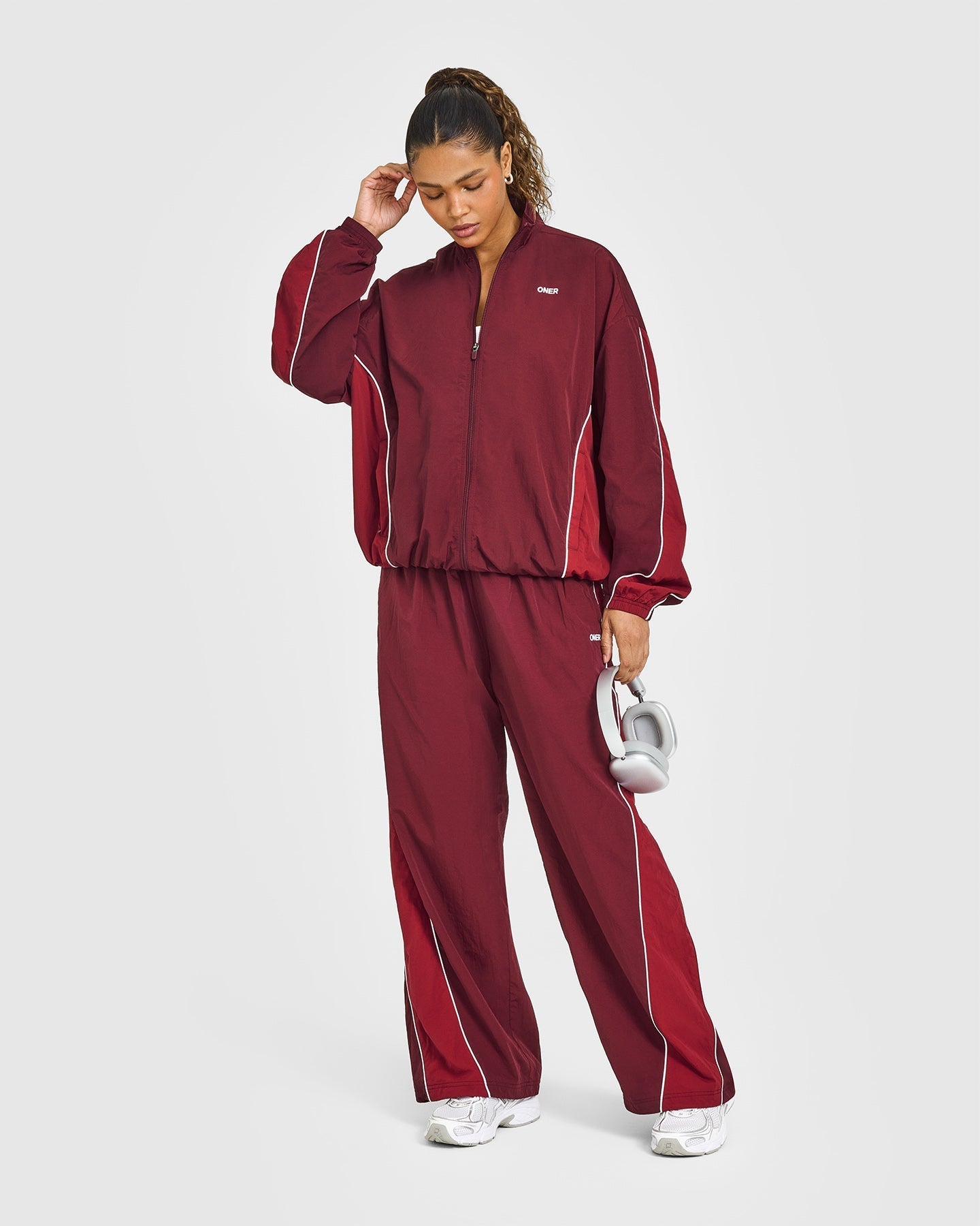 Oversized Piped Woven Track Jacket | Rosewood