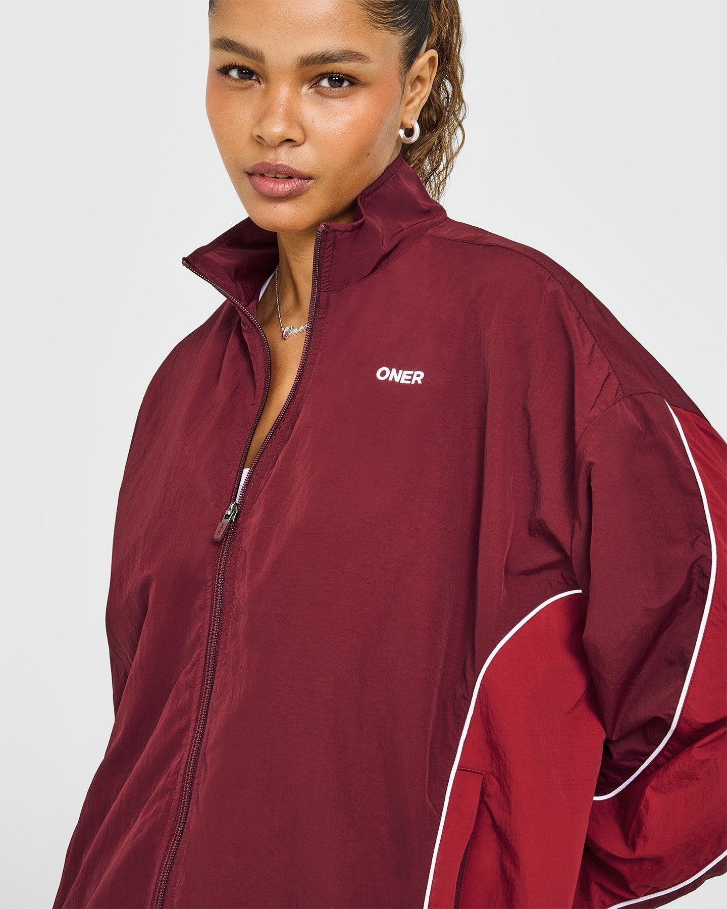 Oversized Piped Woven Track Jacket | Rosewood