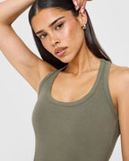 Cotton Fitted Mid Vest with Grey Logo | Alpine Green