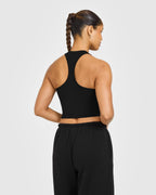 Cotton Fitted Mid Vest with Grey Logo | Black