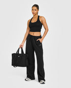 Cotton Fitted Mid Vest with Grey Logo | Black