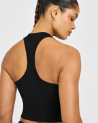 Cotton Fitted Mid Vest with Grey Logo | Black