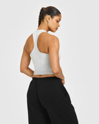 Cotton Fitted Mid Vest with Grey Logo | Light Grey Marl