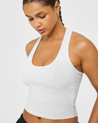 Cotton Fitted Mid Vest with Grey Logo | Light Grey Marl