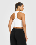 Cotton Fitted Mid Vest with Grey Logo | White