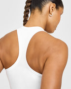 Cotton Fitted Mid Vest with Grey Logo | White